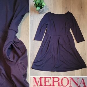 Merona Navy Blue Scoop Neck, 3/4 Sleeve, Dress With Pockets, Women's Medium (M)